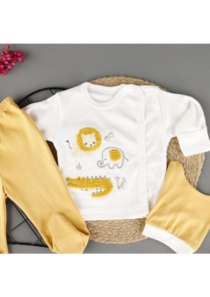 Pamuklu Aslan Nakışlı 3'lü Zıbın Erkek Set fiyatları