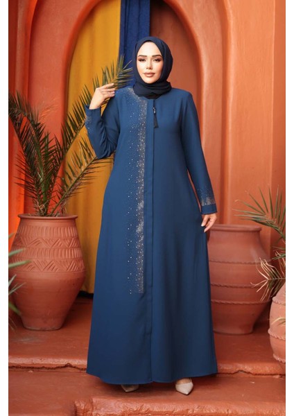 Boncuk Detaylı Indigo Mavisi Tesettür Abaya 26331IM fırsatları