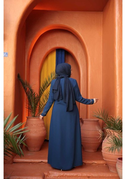 Boncuk Detaylı Indigo Mavisi Tesettür Abaya 26331IM indirimleri