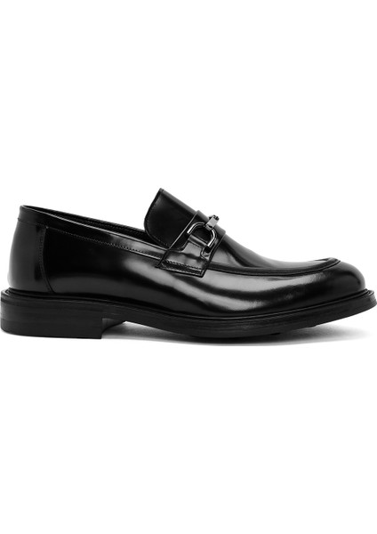 Erkek Siyah Deri Klasik Loafer 25WFD750022