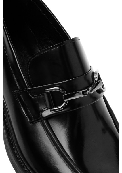 Erkek Siyah Deri Klasik Loafer 25WFD750022