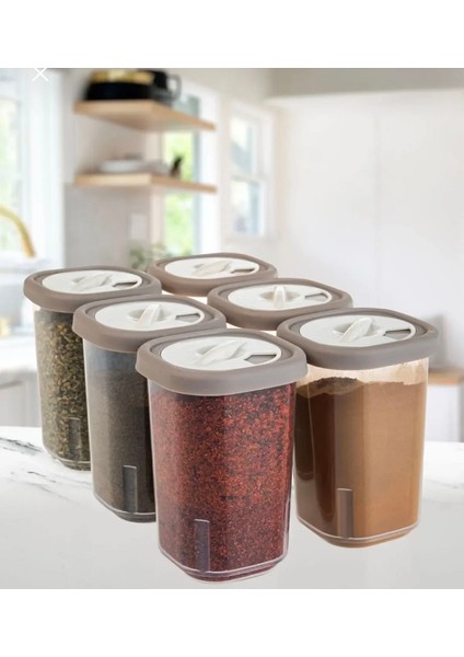 6'lı Kilitlenebilir Hava Almaz Kapaklı Tuzluk Baharatlık Seti-Baharatlık Saklama Kabı Bej