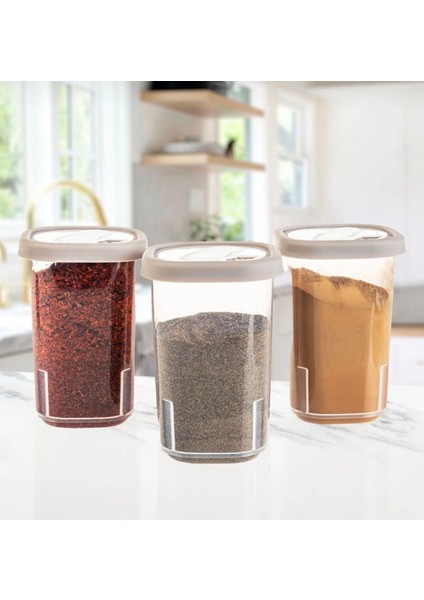 6'lı Kilitlenebilir Hava Almaz Kapaklı Tuzluk Baharatlık Seti-Baharatlık Saklama Kabı Bej fiyatları