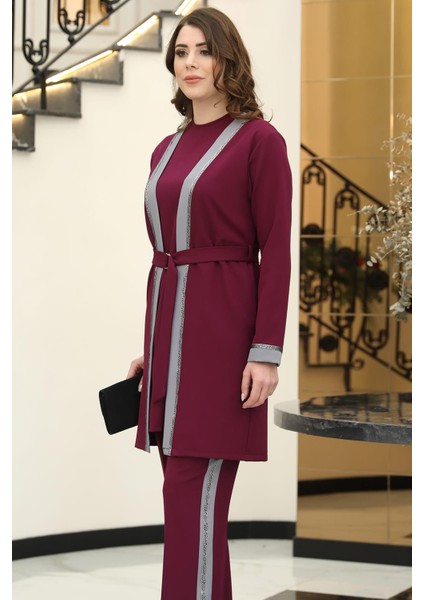 Havin Üçlü Ceket Bluz Pantolon Tesettür Takım Mürdüm Gri fiyatları