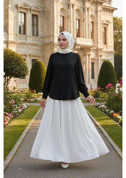 Düğmeli Siyah Tesettür Gömlek 52284S