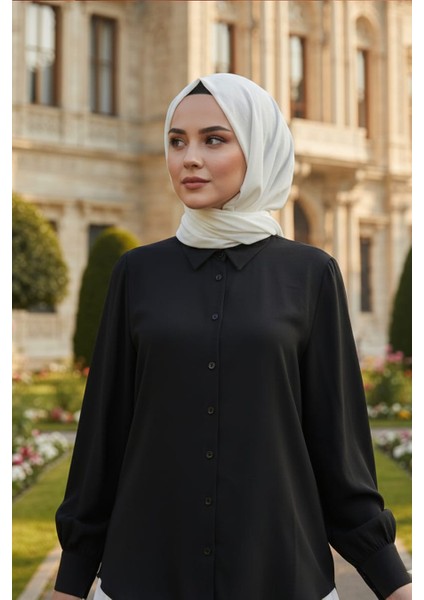 Düğmeli Siyah Tesettür Gömlek 52284S fiyatları