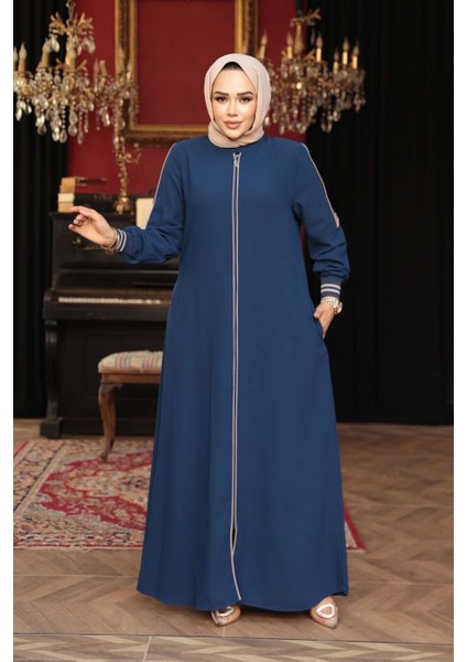 Fermuarlı Indigo Mavisi Tesettür Ferace 26381IM fiyatları