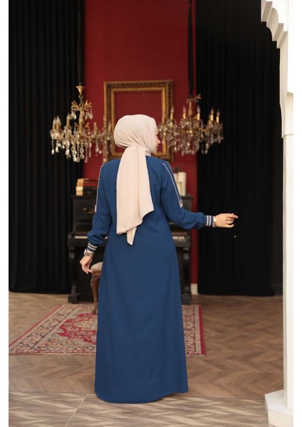 Fermuarlı Indigo Mavisi Tesettür Ferace 26381IM fırsatları