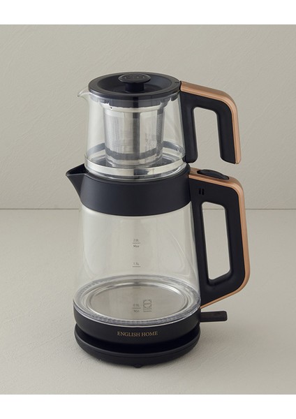 Şık Cam Çay Makinesi ve Kettle Seti, Siyah-Bakır Tasarım, Şık ve Fonksiyonel Kullanım fiyatları