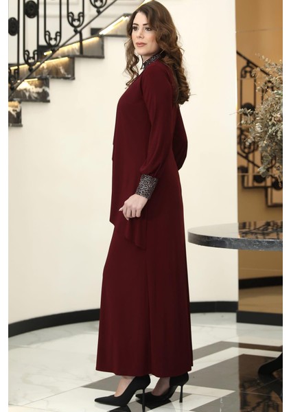 Efsane Candy Tesettür Elbise Bordo modelleri