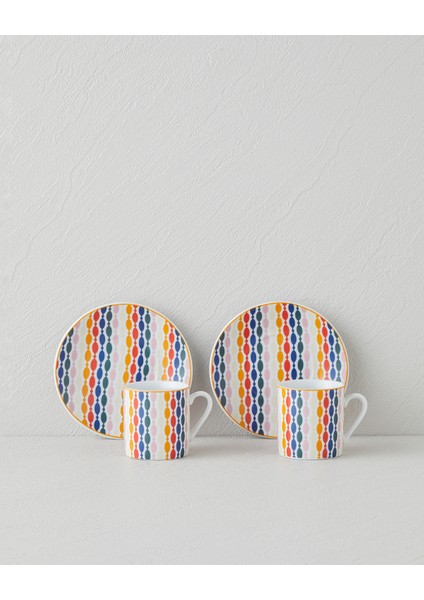 4 Parça Renkli Kahve Fincan Takımı, 80 Ml, 2 Kişilik, Ekru fiyatları