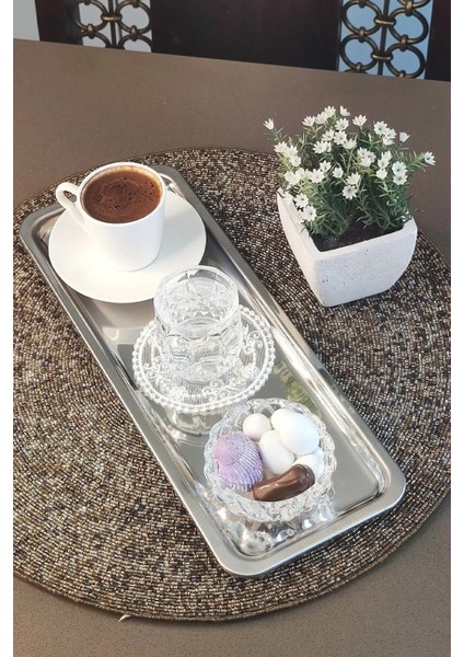 6'lı Paslanmaz Çelik Dikdörtgen Kahve ve Çay Sunum Tepsisi 33X13 cm fiyatları
