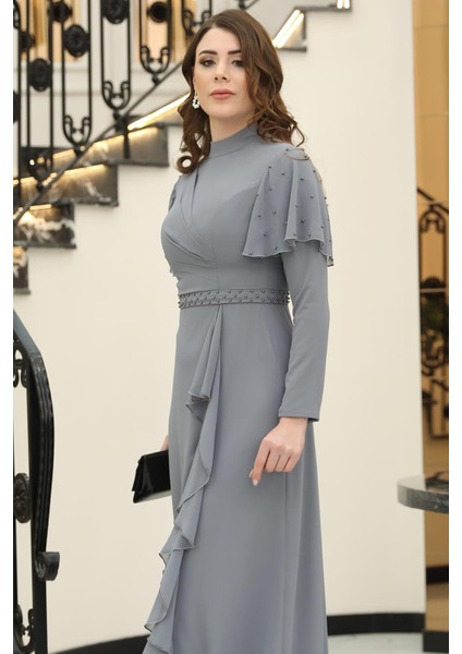 Asil Tesettür Inci Detaylı Elbise Gri fiyatları