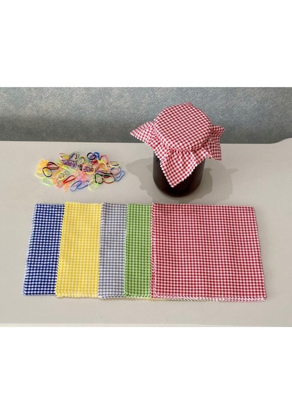 50 Adet Renkli Pötikare Kavanoz Kapağı ve Bağlama Lastiği Seti