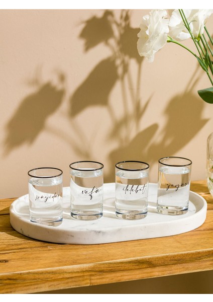 Şık 4'lü 125 ml Baskılı Cam Bardak Takımı, Siyah Renkli