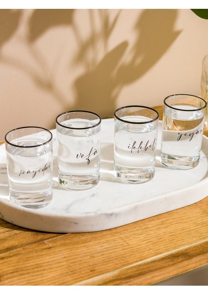 Şık 4'lü 125 ml Baskılı Cam Bardak Takımı, Siyah Renkli modelleri