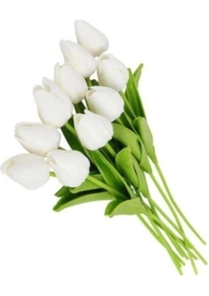Yapay Çiçek Islak Lale Gerçeksi Doku 10LU Beyaz