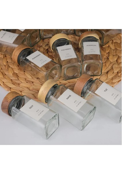 Kare Formlu 12’li Cam Baharatlık Seti, 120 Ml, Etiket Hediyesi fiyatları