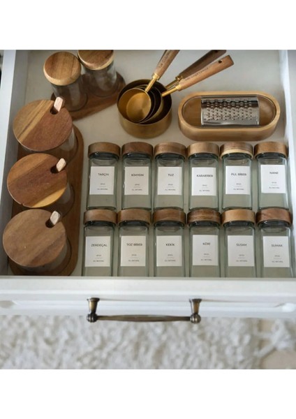 Kare Formlu 12’li Cam Baharatlık Seti, 120 Ml, Etiket Hediyesi modelleri