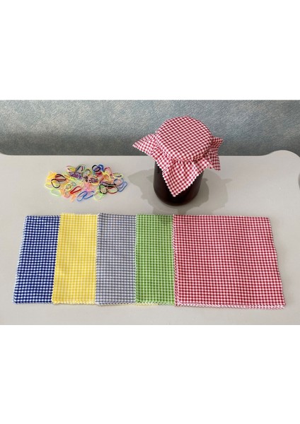 50 Adet Renkli Pötikare Kavanoz Kapağı ve Bağlama Lastiği Seti modelleri