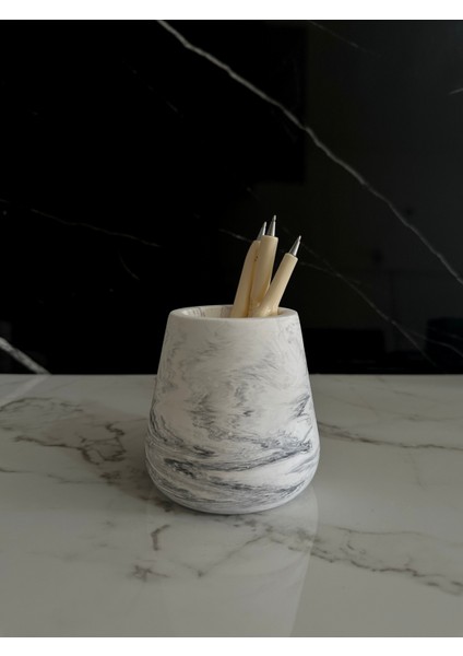 Beton Kalemlik Dekoratif Aksesuar El Yapımı Diş Fırçalık Minik Vazo