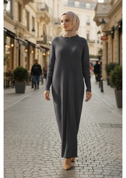 Fitilli Füme Tesettür Triko Elbise 33672FU