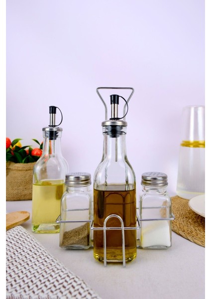 Metal Standlı Cam Yağlık ve Baharatlık Seti, Şık ve Kullanışlı Tasarım.