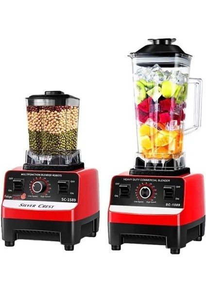 Güçlü 7000W 2.5+1l Meyve Sebze Blender Seti, Kırmızı