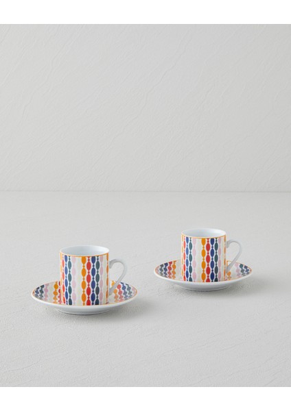 Renkli 4 Parça 2 Kişilik Kahve Fincan Takımı, 80 Ml, Ekru