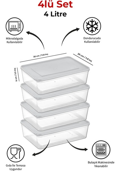 Beyaz 4'lü Saklama Kabı Seti, Mikrodalga ve Derin Dondurucu Uyumlu, 16.000 ml fiyatları
