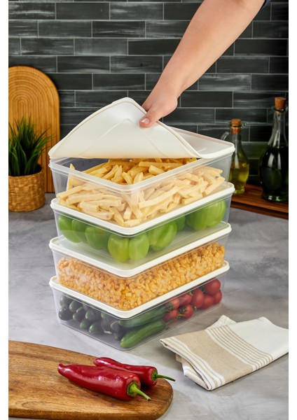 Beyaz 4'lü Saklama Kabı Seti, Mikrodalga ve Derin Dondurucu Uyumlu, 16.000 ml modelleri