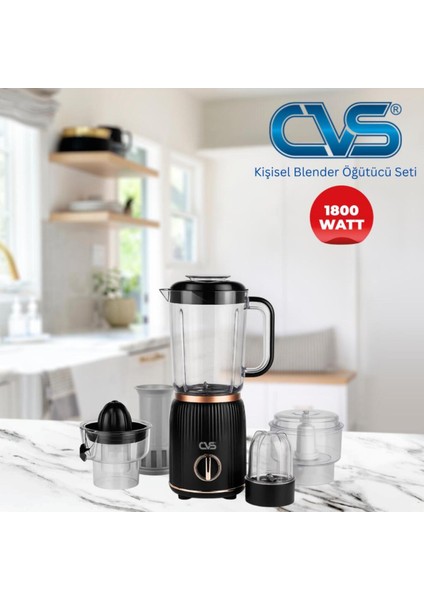 5 Parça Öğütücülü Kişisel Blender Seti, Güçlü 1800W Siyah Renk