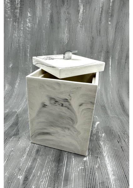 Mermer Desenli Banyo Tuvalet Wc Mini Boy Beton Çöp Kovası 2 Litre