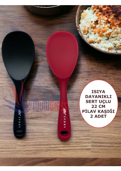 Isıya Dayanıklı Silikon Kaşık Seti, 22 Cm, Yanmaz ve Yapışmaz, Siyah