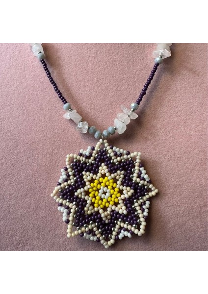 0338 El Yapımı Pembe Kuvars Doğal Taşlı Mandala Model Kolye fiyatları