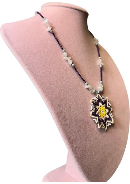 0338 El Yapımı Pembe Kuvars Doğal Taşlı Mandala Model Kolye fırsatları