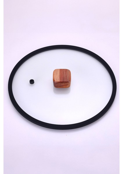 Silikon Çerçeveli Tencere Tava Cam Kapak, Akasya Ağacı Kulplu, 20 cm