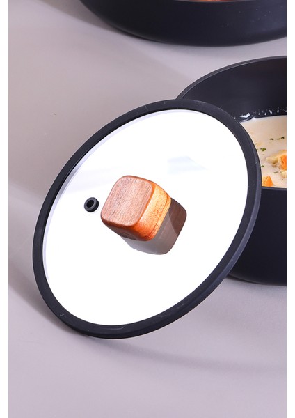 Silikon Çerçeveli Tencere Tava Cam Kapak, Akasya Ağacı Kulplu, 20 cm fırsatları