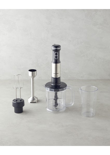 4 Bıçaklı Mini Blender Seti 1500W Siyah-Krom, Güçlü ve Şık Mutfak Yardımcıası
