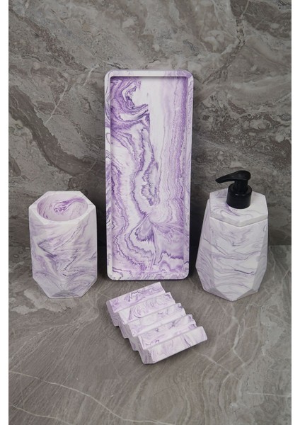 4 Parça Mor Mermer Desenli Beton Banyo Seti Diş Fırçalığı Sıvı Katı Sabunluk Tepsi modelleri