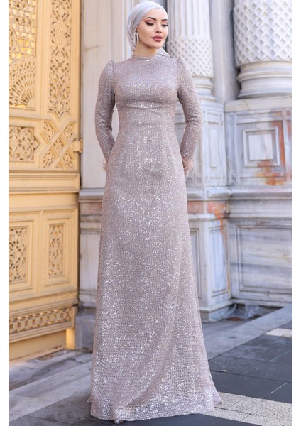 Sakura Tesettür Abiye Bej