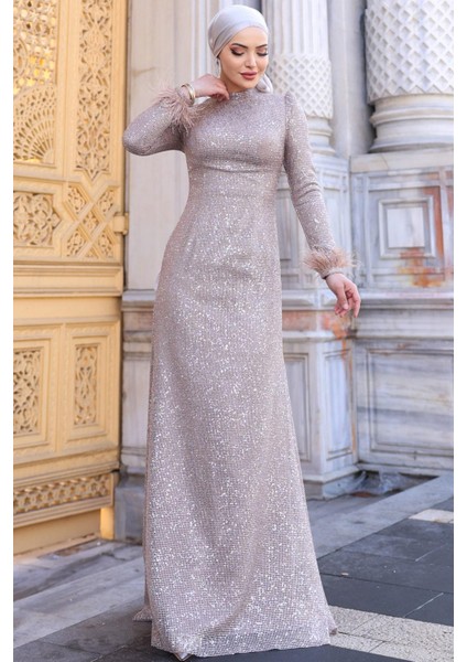 Sakura Tesettür Abiye Bej modelleri