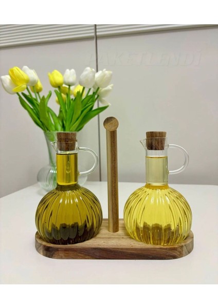 2'li Bambu Standlı Cam Yağdanlık Seti, Ekru, Şık ve Pratik Kullanım fiyatları