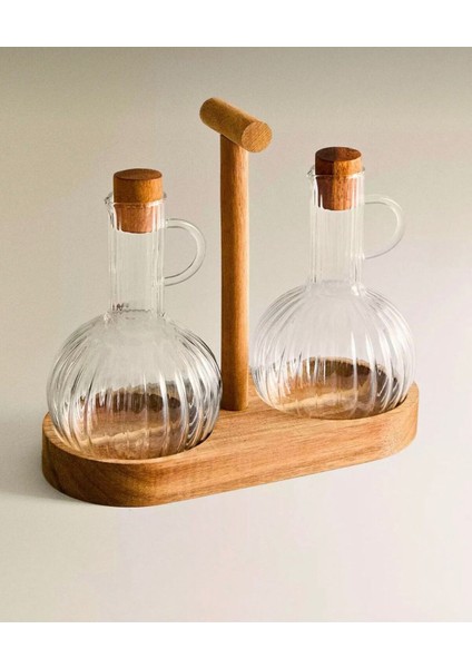 2'li Bambu Standlı Cam Yağdanlık Seti, Ekru, Şık ve Pratik Kullanım fırsatları