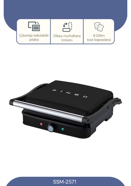 2000 W Siyah Tost Makinesi, Pratik ve Şık Tasarım