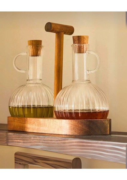 Bambu Standlı Cam Yağdanlık Seti, 2'li, Ekru, 3 Parça, Şık ve Fonksiyonel Tasarım modelleri