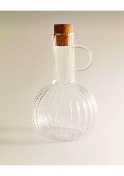 Bambu Standlı Cam Yağdanlık Seti, 2'li, Ekru, 3 Parça, Şık ve Fonksiyonel Tasarım