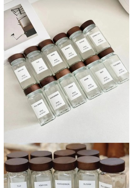 Kare Formlu 12’li Cam Baharatlık Seti, 120 Ml, Etiketli, Hediye Paketli