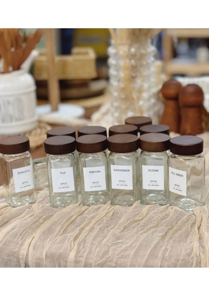 Kare Formlu 12’li Cam Baharatlık Seti, 120 Ml, Etiketli, Hediye Paketli fırsatları