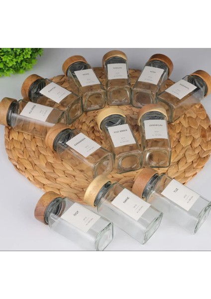 Kare Formlu 12’li Cam Baharatlık Seti, 120 Ml, Etiketli, Hediye Paketli indirimleri